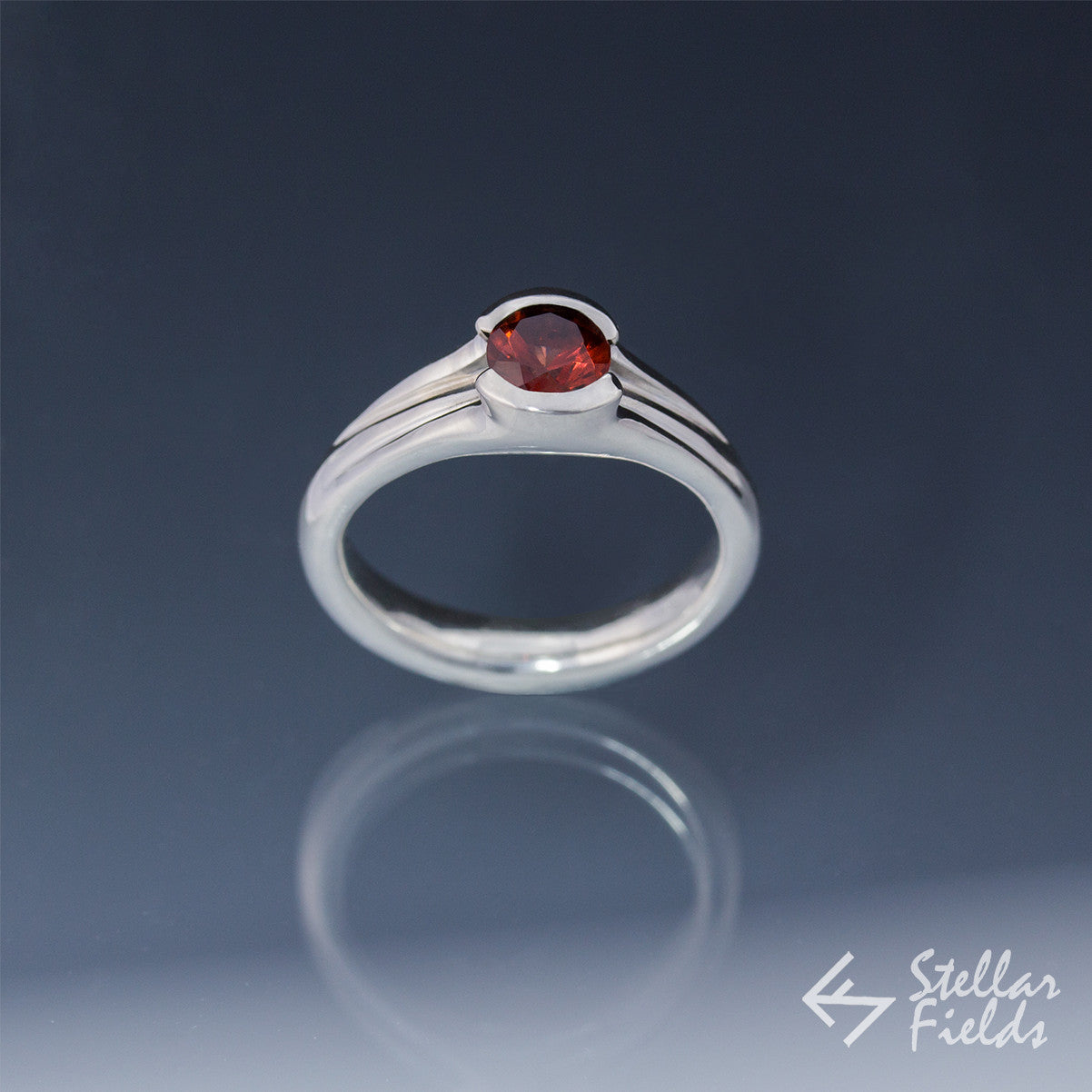 Red Garnet Tension Set Engagement Ring - Stellar Fields