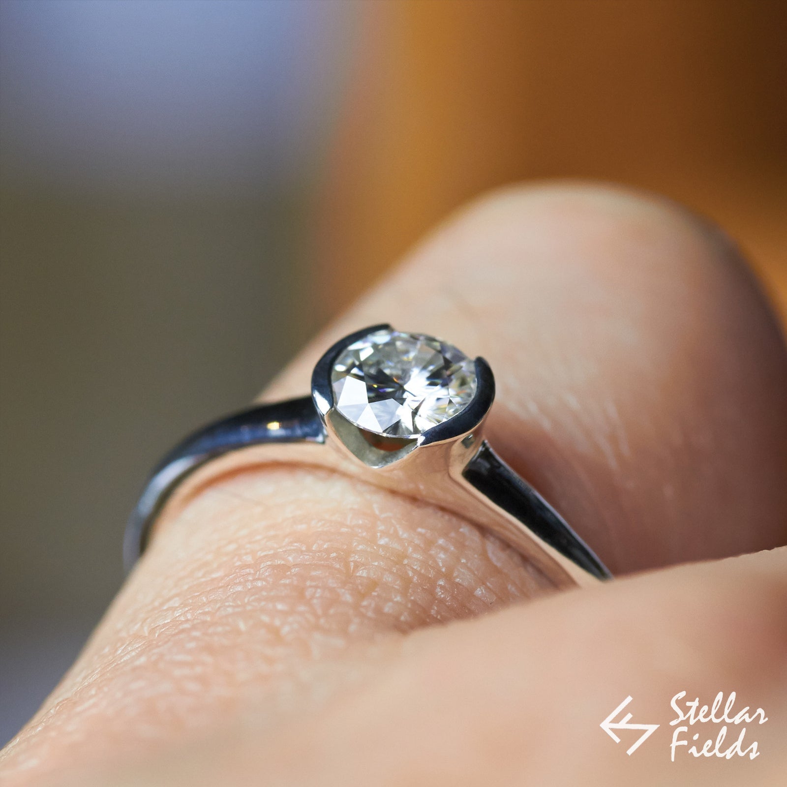Semi Bezel Solitaire Forever One™ Moissanite Engagement Ring - Stellar Fields