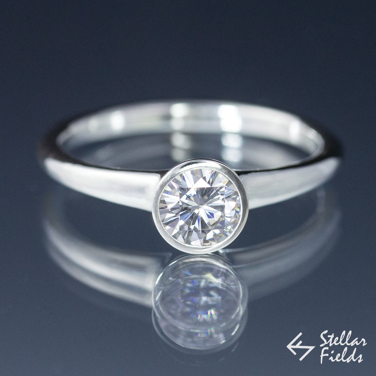 Solitaire Lab Diamond  Round Bezel Engagement Ring 14k Gold
