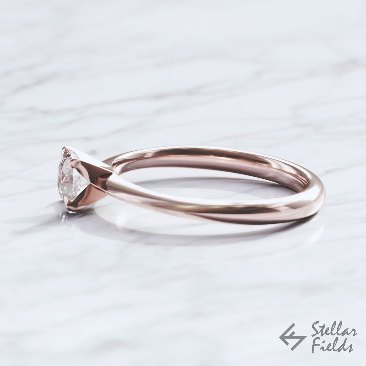 Solitaire Prong Engagement Ring Modern Minimal  14k Rose Gold Stellar Fields