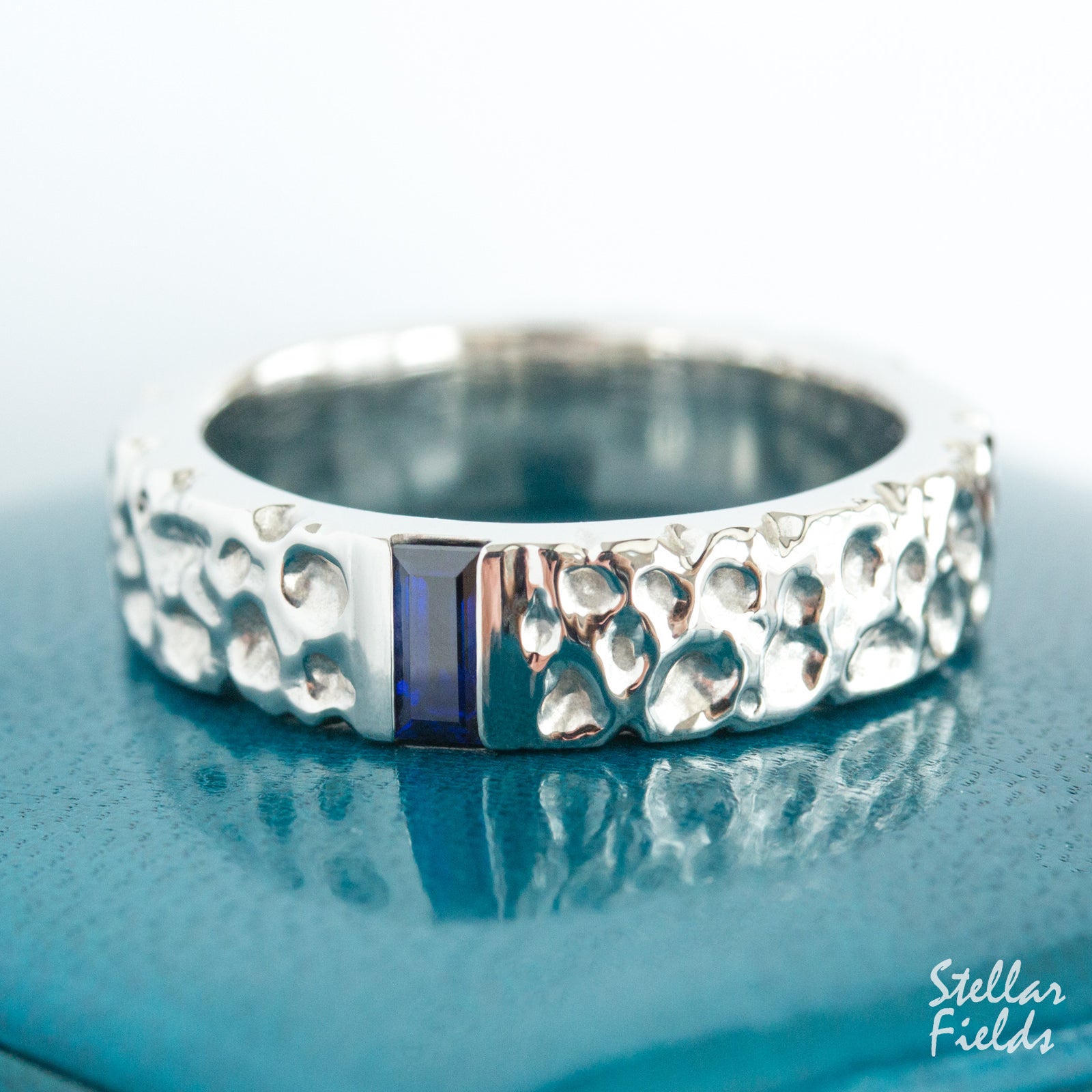 Textured Wide Wedding Band Organic Wedding Ring Modern Platinum Stellar Fields