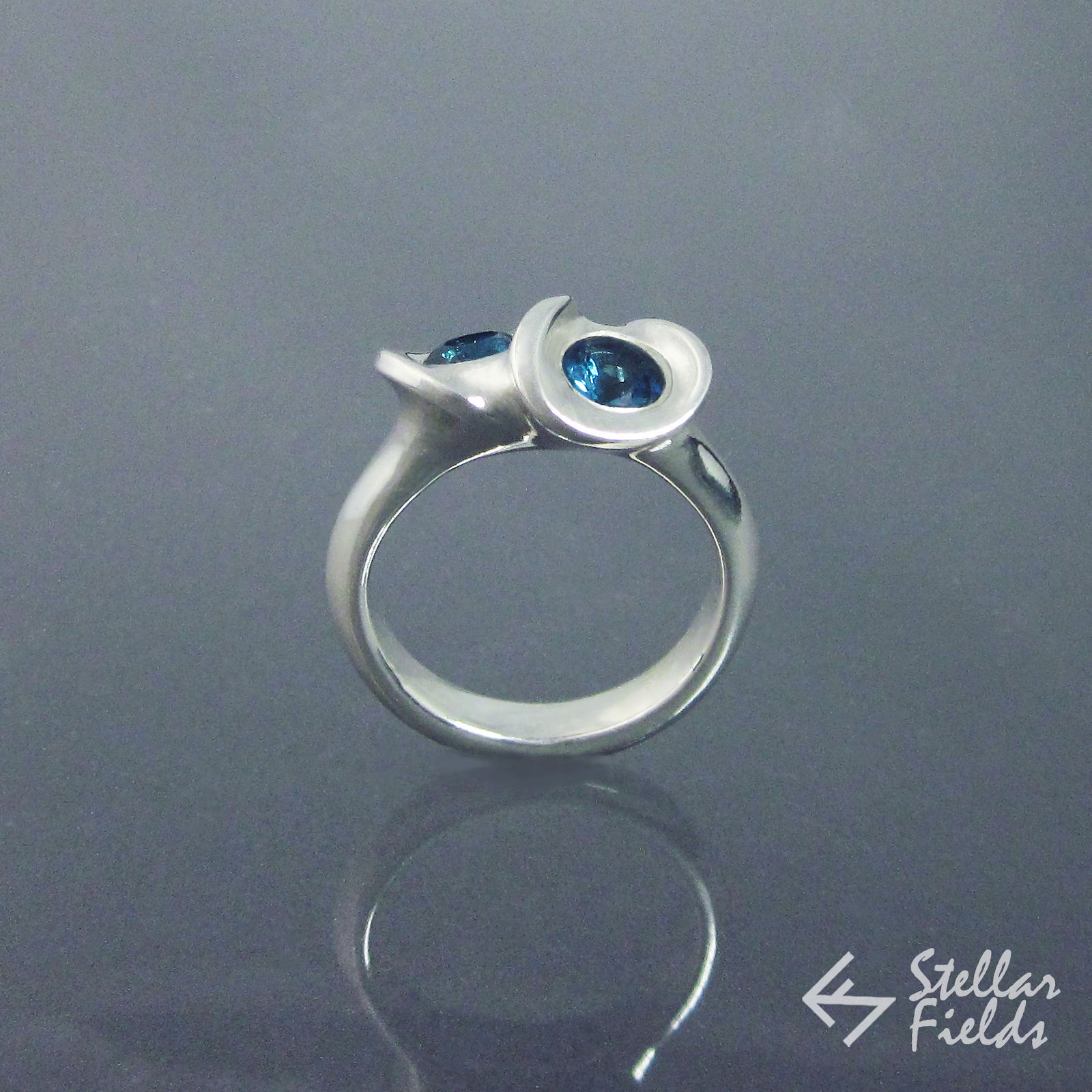 Two Stone Mobius Infinity Ring London Blue Topaz - Stellar Fields