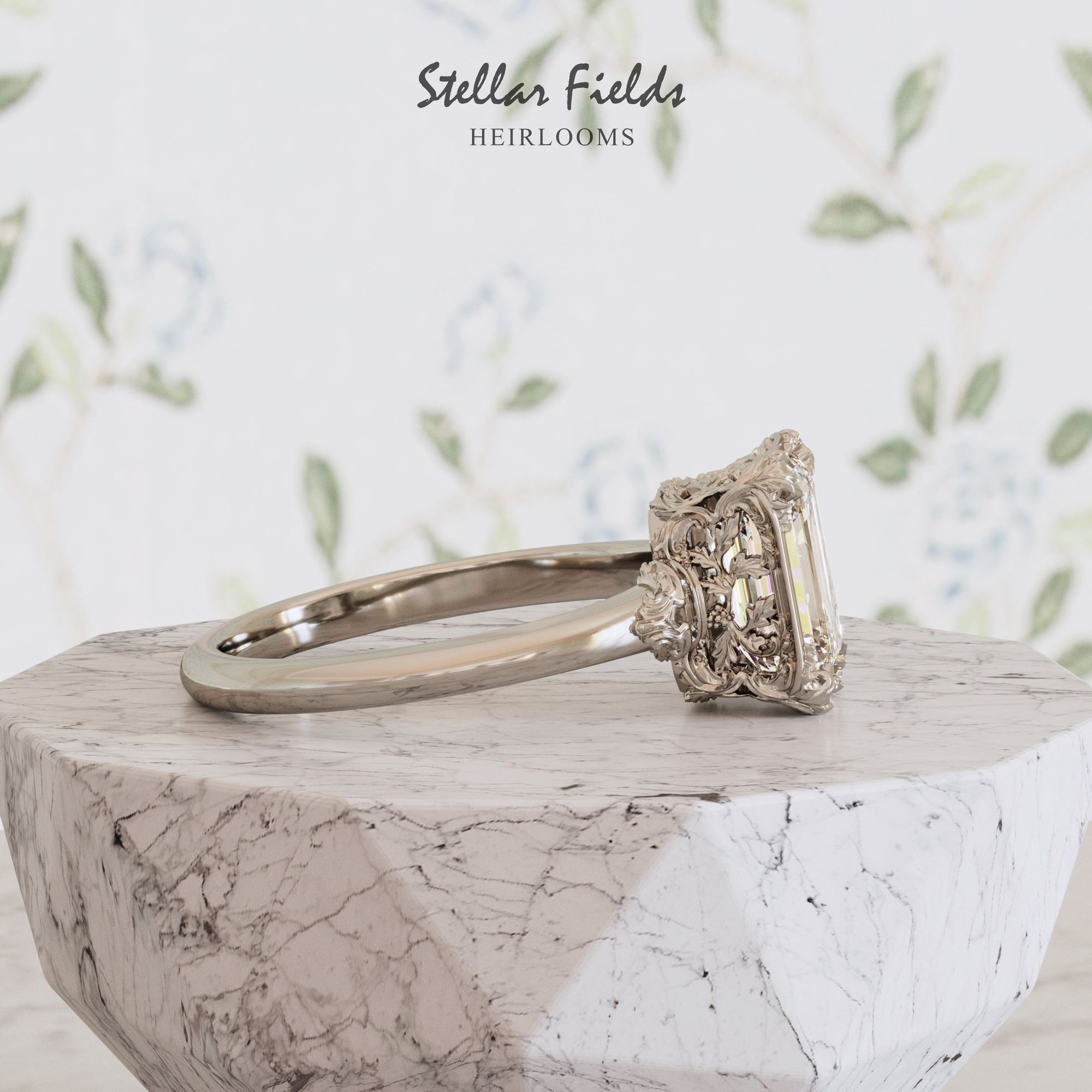 Vintage Engagement Ring 14k White Gold