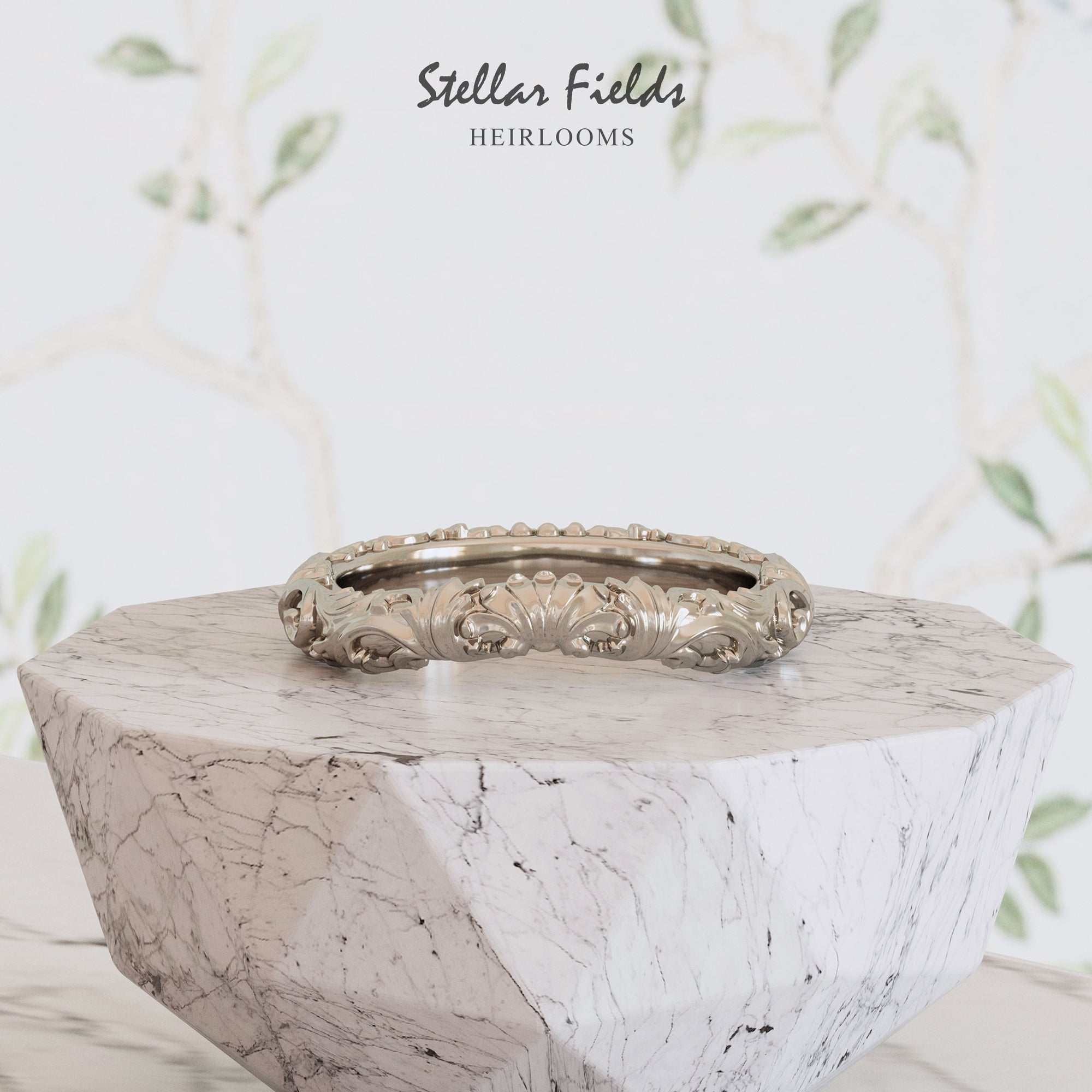 Vintage Flourish Contour Wedding Ring Platinum Stellar Fields Jewelry - Heloise