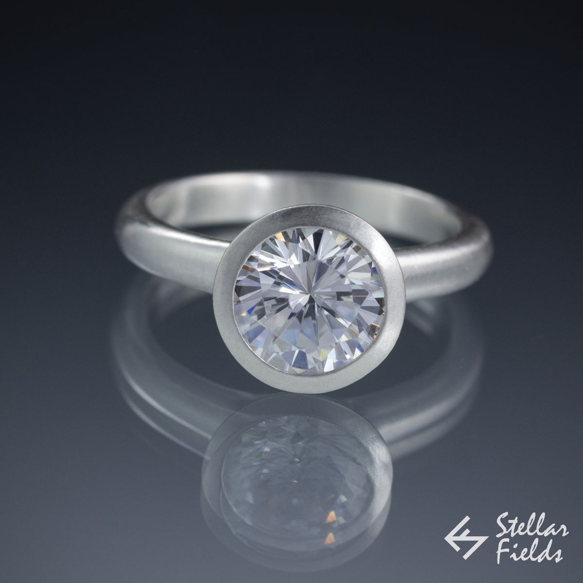 moissanite bezel engagement ring 2 carat platinum stellarfields