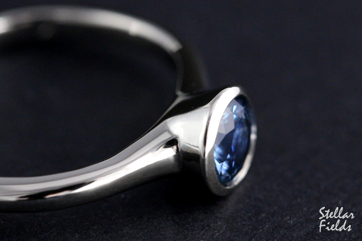 blue montana sapphire minimal bezel ring 14k white