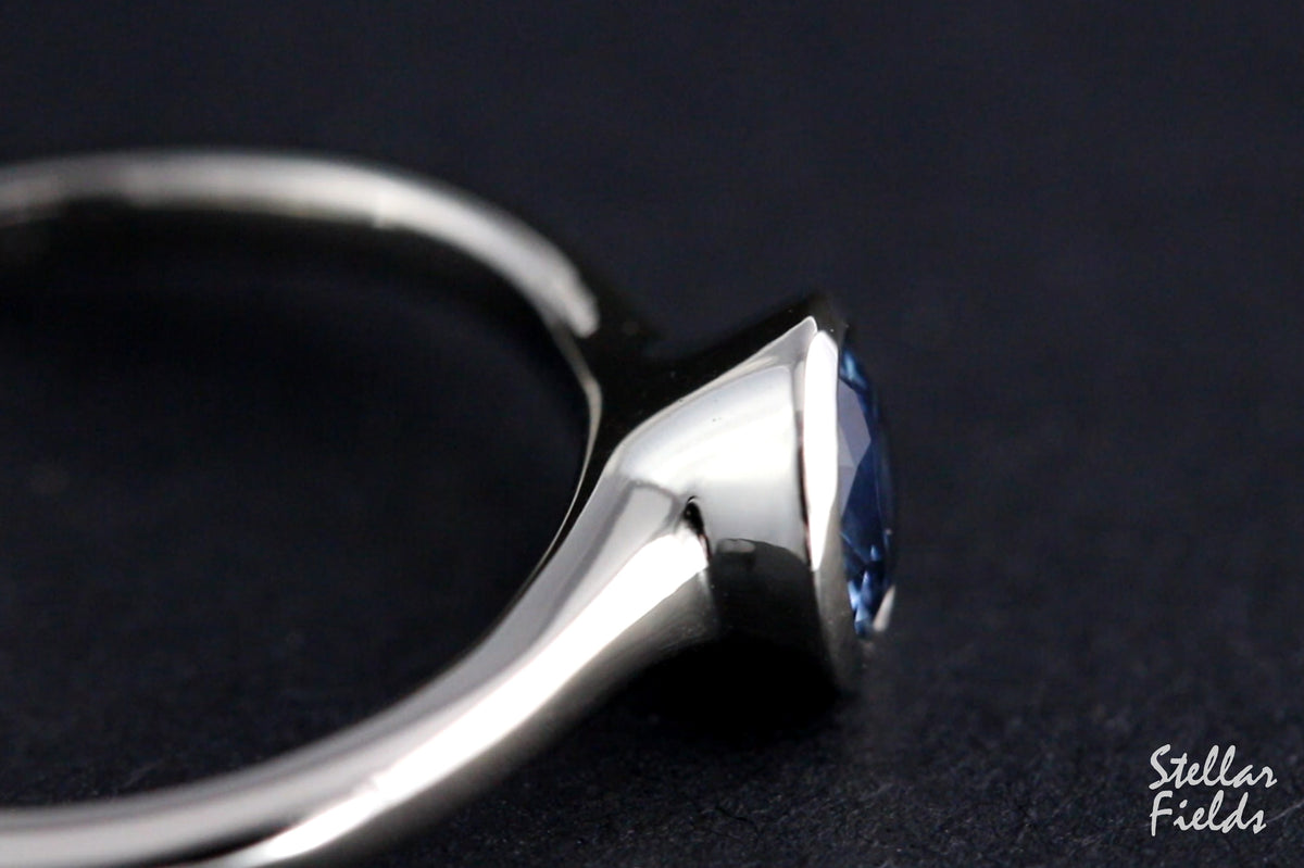 blue montana sapphire modern bezel ring 14k white