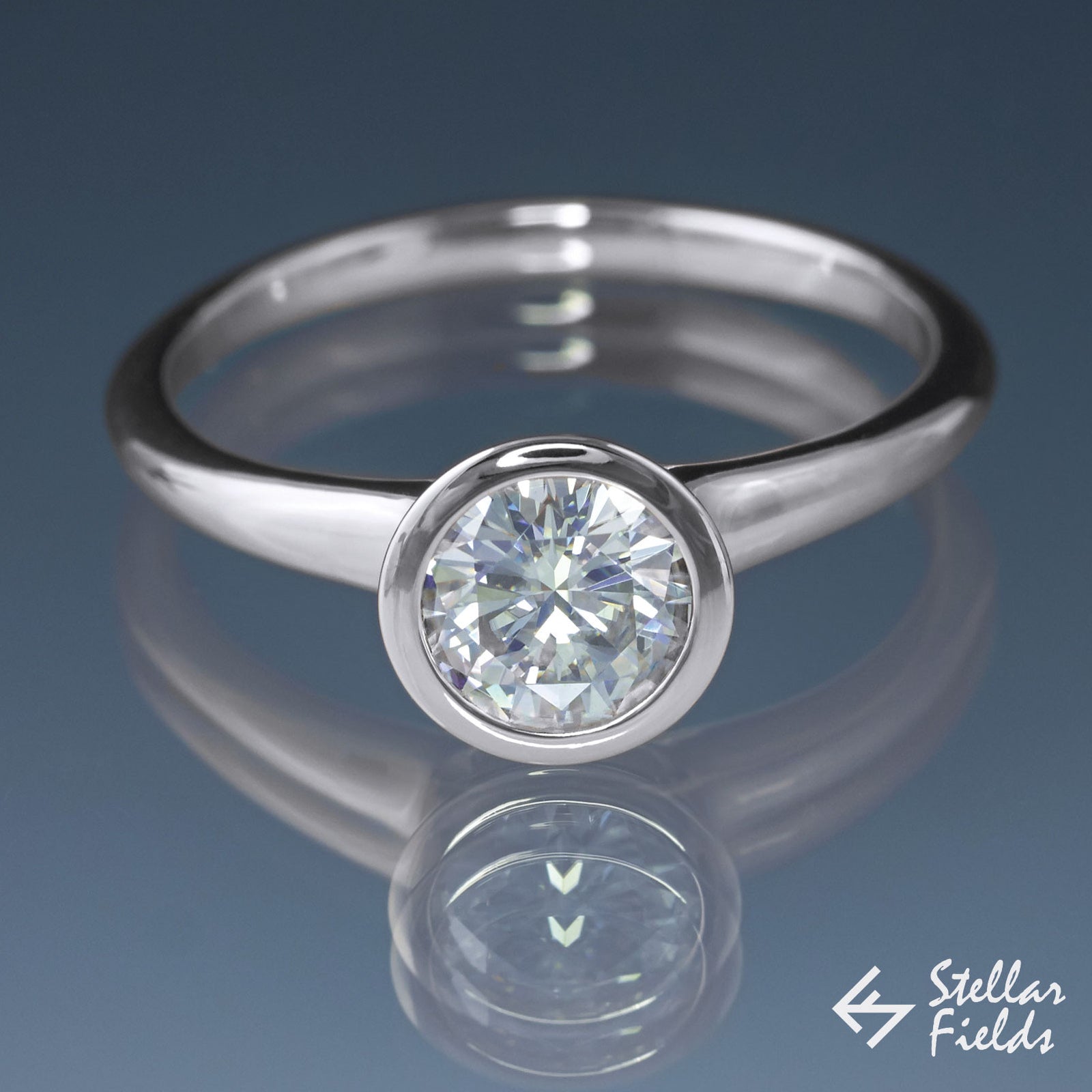 Round Diamond Full Bezel Set Solitaire Engagement Ring - SI2/G (1.0CT) - Stellar Fields
