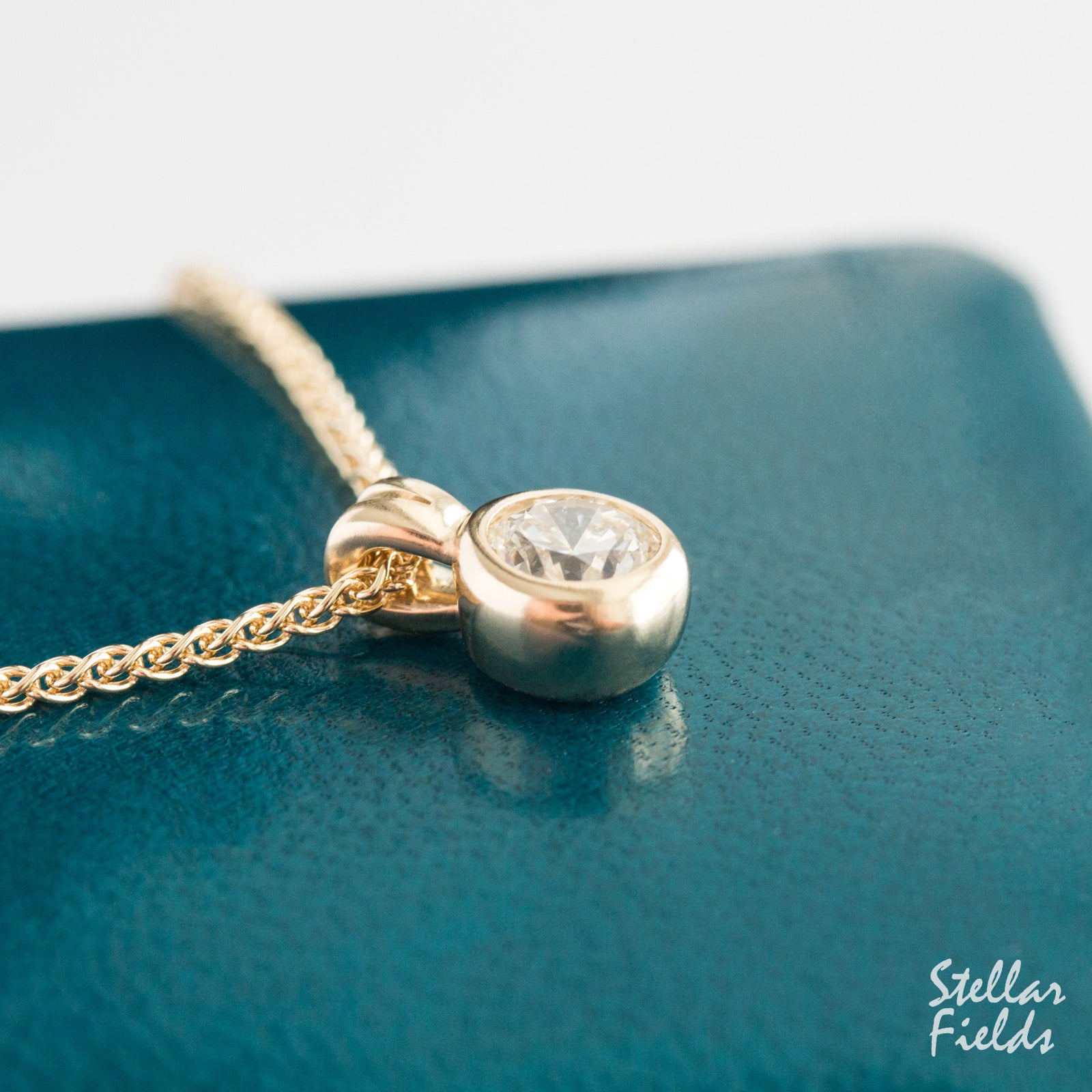 diamond solitaire pendant locket 14k gold Stellar Fields Jewelry