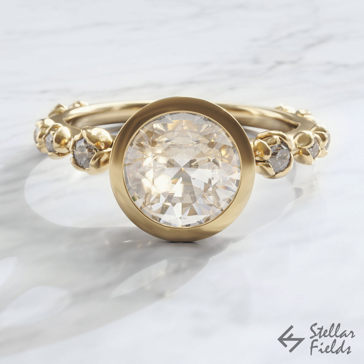 floral bezel engagement ring flower Peekaboo ring 14k Gold Stellar Fields Jewelry