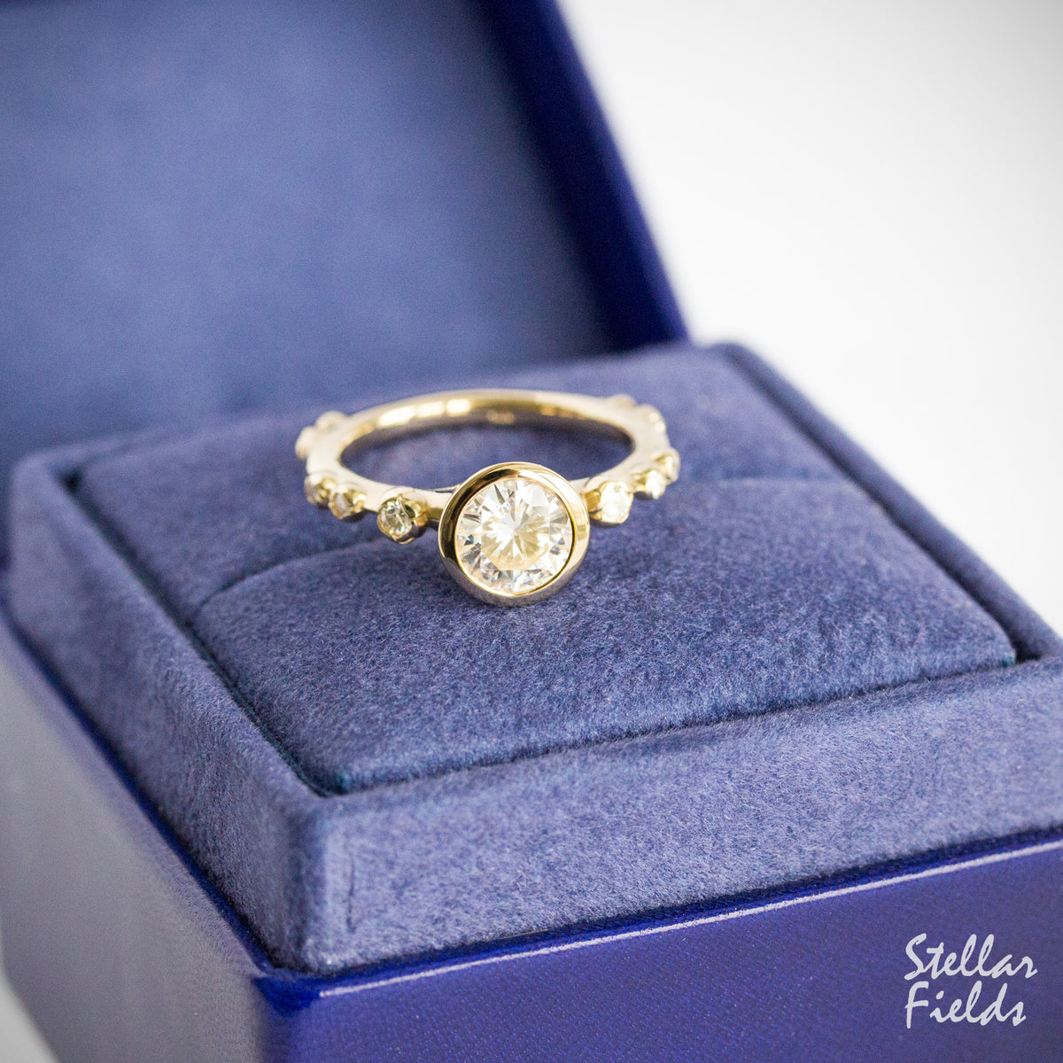 floral bezel engagement ring flower Peekaboo ring diamond engagement ring 14k Yellow Gold Stellar Fields Jewelry