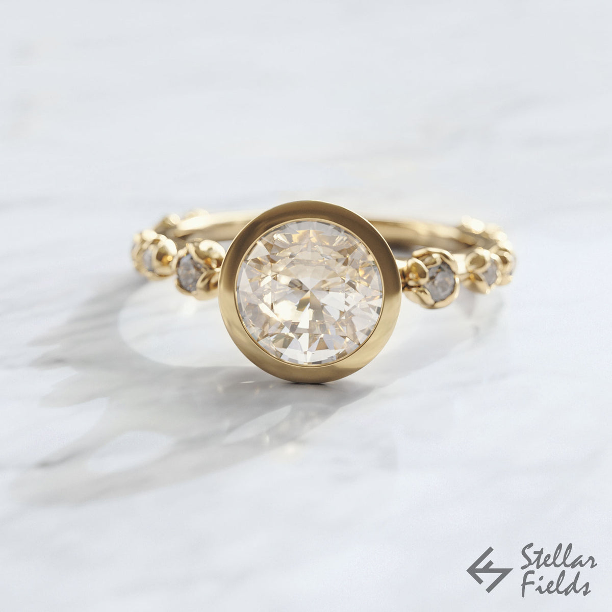 flower bezel ring Peekaboo bezel engagement ring 14k Gold Stellar Fields Jewelry