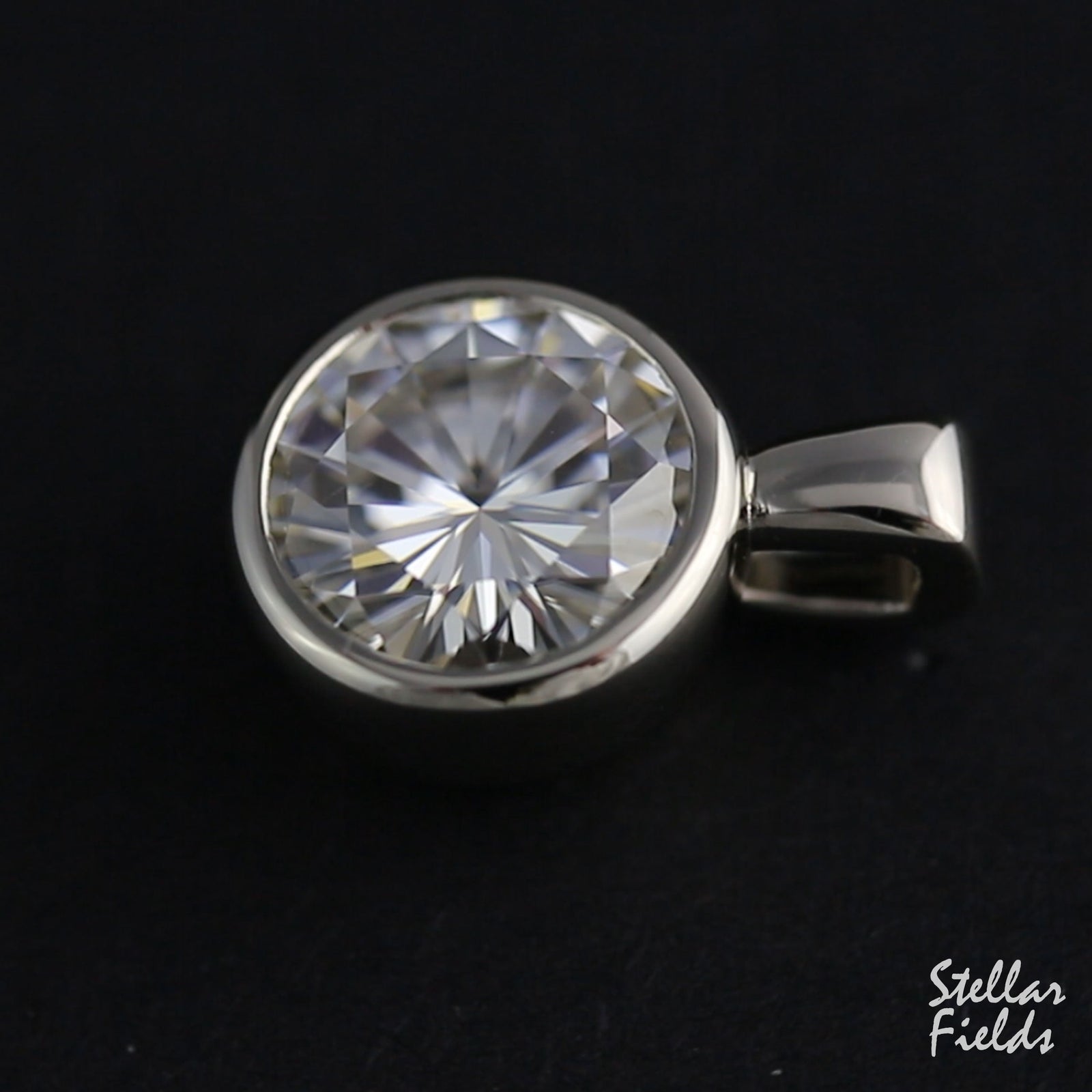 modern bezel pendent 3 carat moissanite 14k white gold