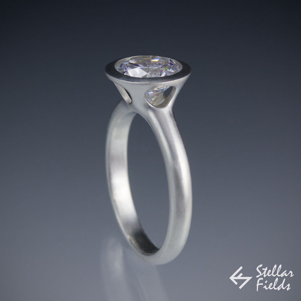 modern bezel engagement ring 2ct 8mm peekaboo bezel ring platinum stellar fields jewelry