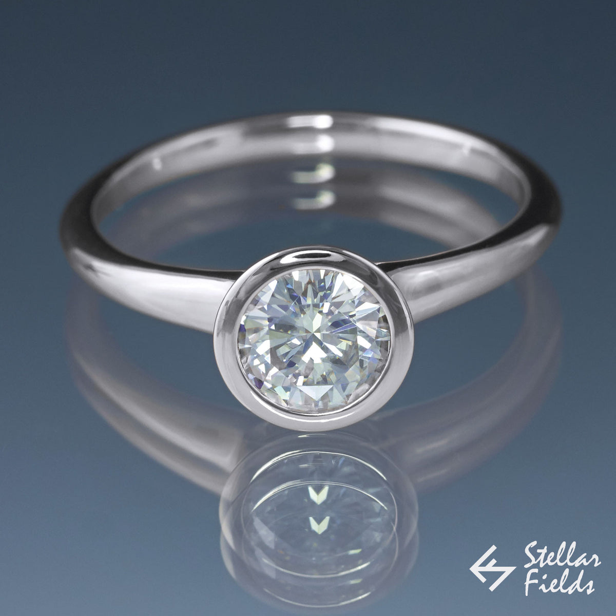 1ct Forever One Moissanite Full Bezel Set Engagement Ring - StellarFields